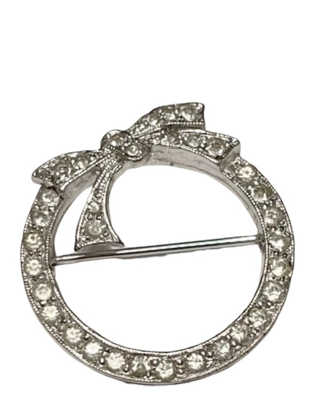 Vintage silver sparkle wreath bow brooch